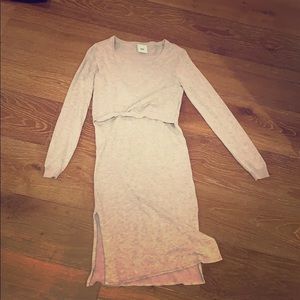Grey maternity/breastfeeding dress with side slits